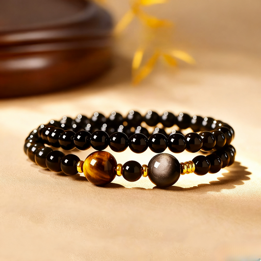 Natural Jet Black Obsidian Armband – Aura-Schutz & emotionaler Heilstein✨🖤