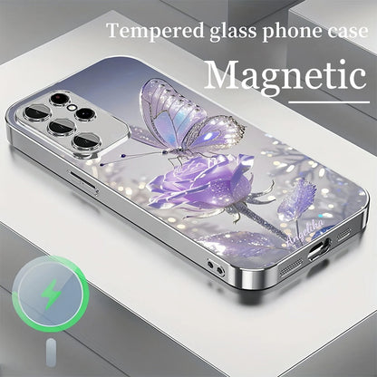 Kristall Schmetterling magnetische gehärtetes Glas Fall Abdeckung Hülle für Samsung S-Serie🎁20% Rabatt auf das Zweite✈️2 oder mehr: kostenloser Versand