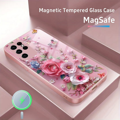 Crystal Pink Magnetic gehärtetes Glas Fall Abdeckung Hülle für Samsung S-Serie