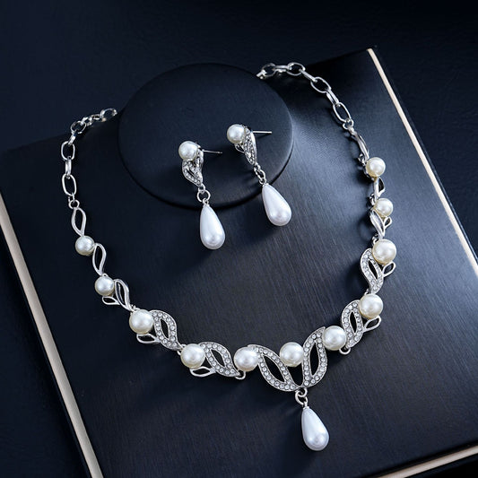 Retro-Hofstil Perlen & Strass Collier & Ohrringe Set 👑✨