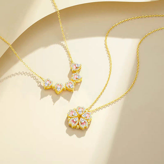 💖 Rosa Kleeblatt Halskette mit 2-in-1 Design 💖