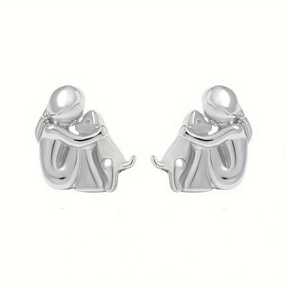 Kleines Mädchen umarmt Hund Ohrstecker + Ohrhänger + Halskette Set