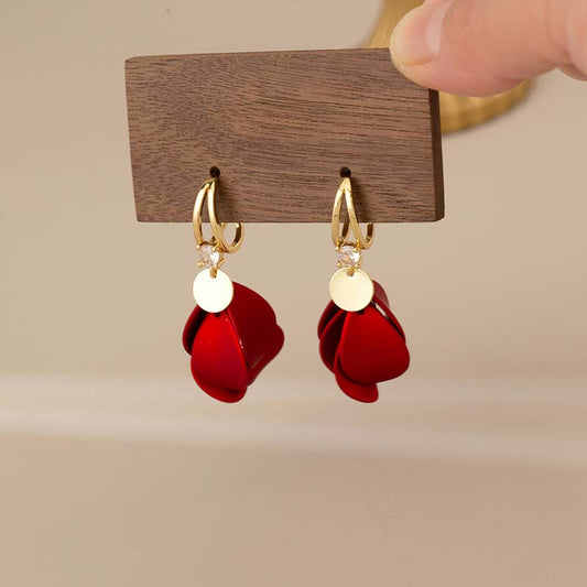 Retro-Ohrringe mit roten Blütenblättern + Ohrclips für alle ohne Ohrlöcher