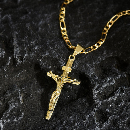 ✨ Goldkette mit Kreuzanhänger – Detailliertes INRI-Motiv, verstellbare Figaro-Kette & glänzendes Finish 💛